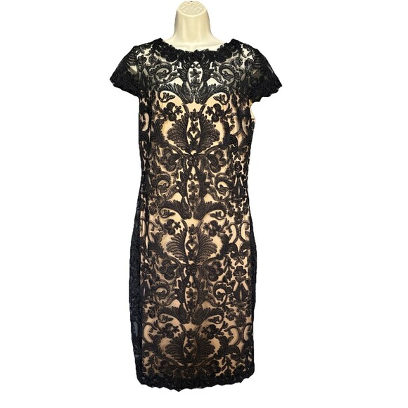Tadashi Shoji Size 12  Black Lace Cocktail Dress Cap Sleeve Embroidered Tulle - Picture 2 of 14